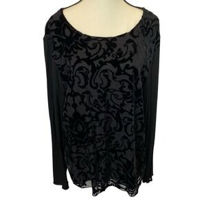 Coldwater Creek Velvet Burnout Blouse Top XL Black Whimsigoth‎ Witchy Dark Fairy